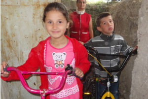 Children trying out their new bikes