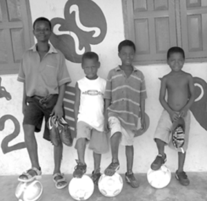 Recipients of soccer equipment from the Westchester NY Cycle Club