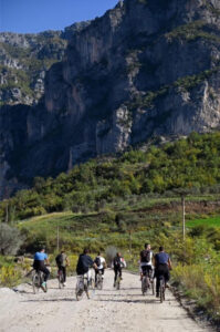 Group biking in the mountains in Albania
